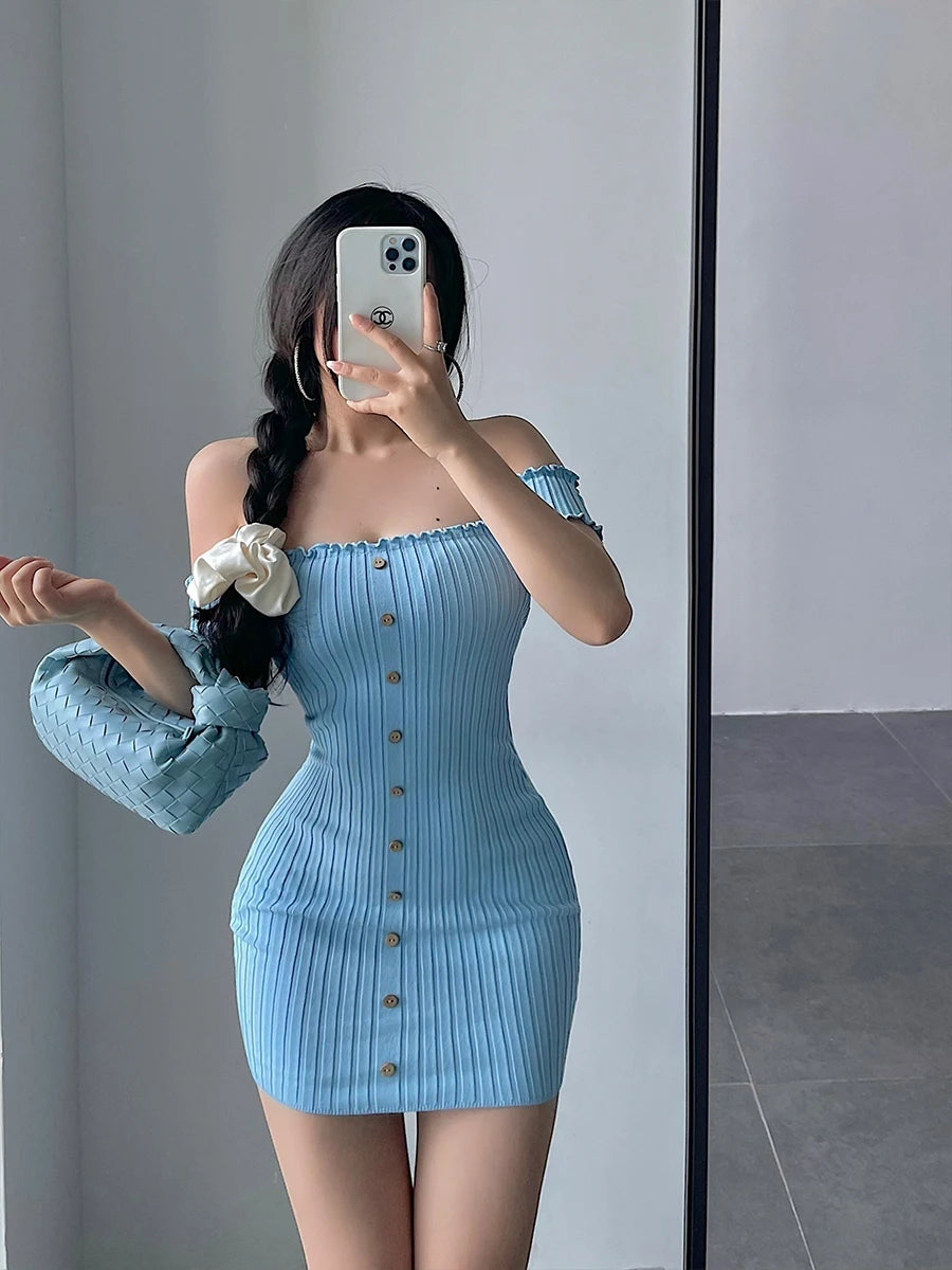 Women's One-Shoulder Knit Mini Dress