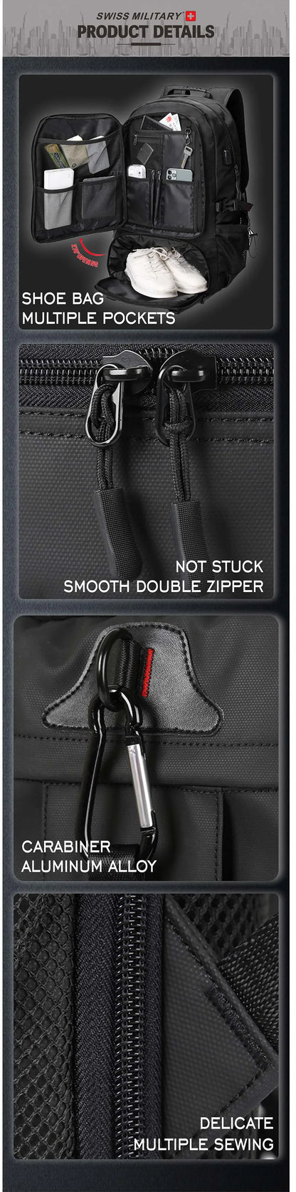SWISS MILITARY Travel Backpack Large Capacity Waterproof USB Expandable Bag 17.3 Laptop Bag Men Outdoor Sports Backpacks Mochila