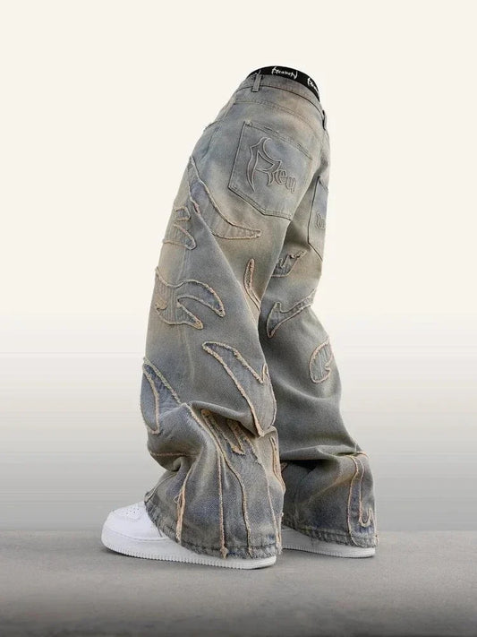 American New Fashion Patch Baggy Casual Jeans For Unisex Y2K High Street - APEX RITUAL women's jeans