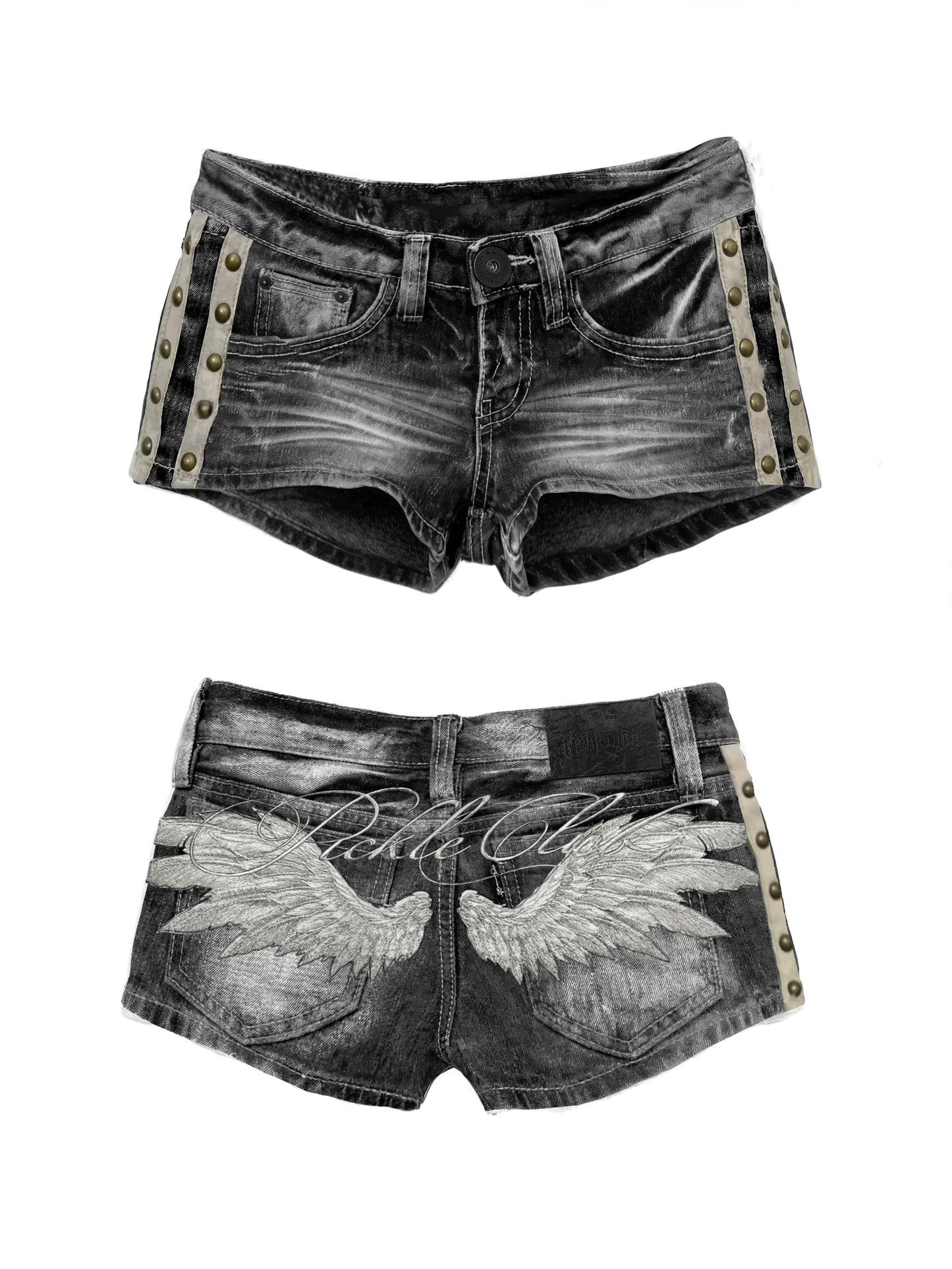 Women's Y2K Angel-Wing Denim Shorts Set