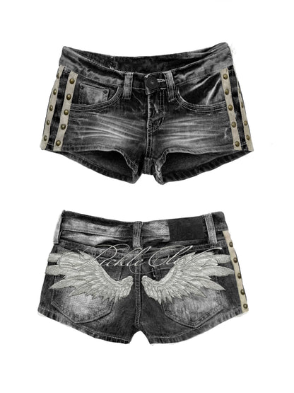 Women's Y2K Angel-Wing Denim Shorts Set