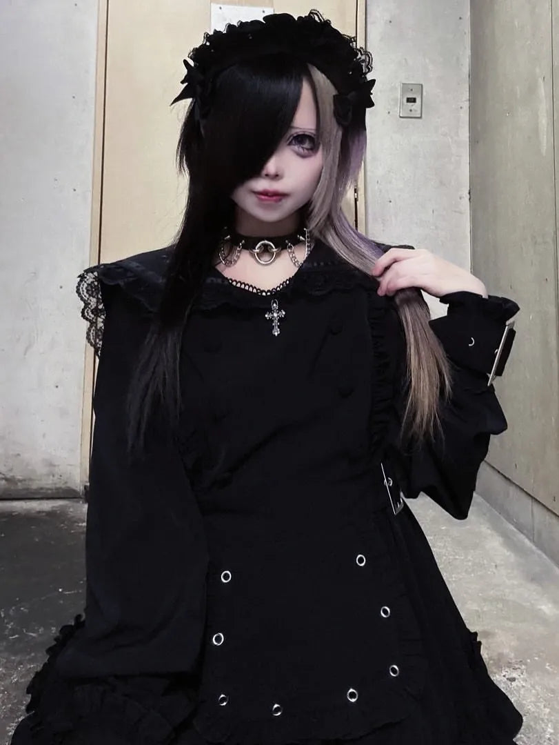 Women's Gothic Navy-Collar Maid Dress Set