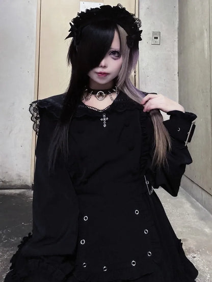Women's Gothic Navy-Collar Maid Dress Set