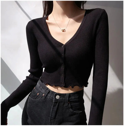 Women's Y2K V-Neck Knit Crop Top