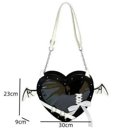 Heart Devil Wings Punk Itabags Belt Buckle Gothic Shoulder Pain Bag PU Leather Y2k Display Chain Crossbody Bag Cosplay Bag Girls