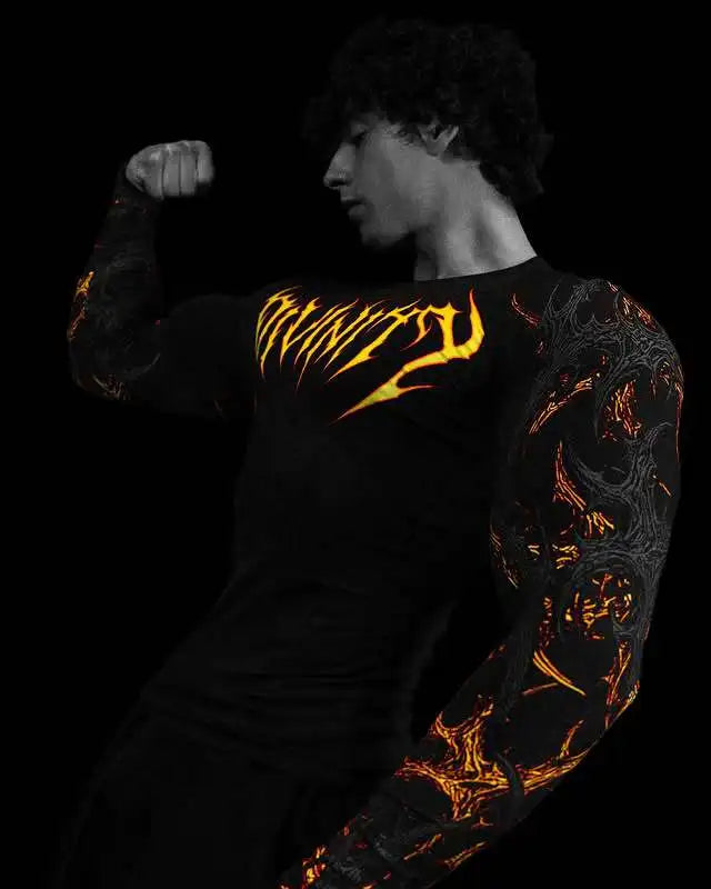 Men's Long Sleeve Fitness T-Shirt Tight Sports Wear Quick Dry High Elasticity Spring Autumn Seasonal Style round Neck Letter ...