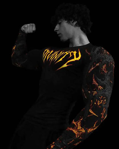 Men's Long Sleeve Fitness T-Shirt Tight Sports Wear Quick Dry High Elasticity Spring Autumn Seasonal Style round Neck Letter ...