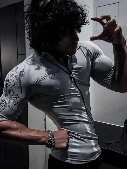 Dark Quick Drying Autumn And Winter Training Long Sleeved Men's Zipper Fitness Clothes, Sports Tight Fitting Clothes