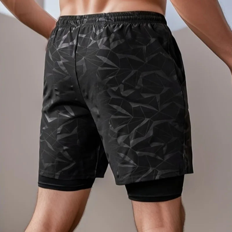 2 in 1 Sports Shorts Men Quick Dry Swim  Short Sweatpants Man Gym Training Fitness Jogging Outdoor Running Sportwear Male