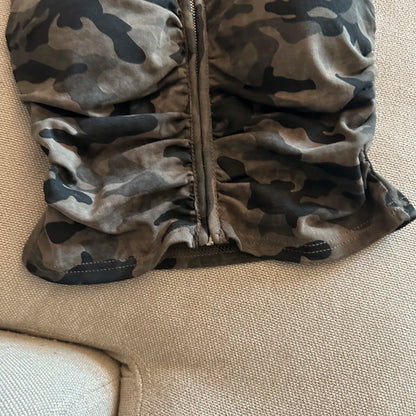 Sexy American Girl Camouflage Print Tube Top Vest Women's Summer Zipper Open Cardigan Shoulder Bared Short Style Top