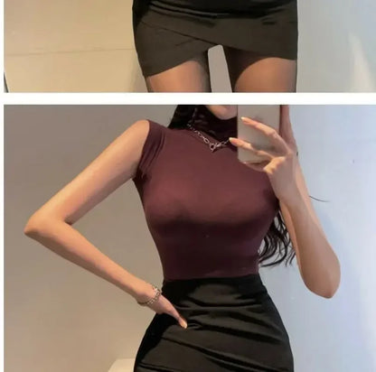 Women's Y2K Vintage Sleeveless Turtleneck Top