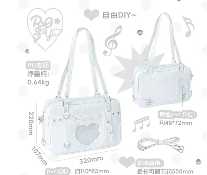 Japanese New Girls Silver Shoulder Bag Large Capacity Ribbon Itabag Student Women's Satin Messenger Bag Leather Backpacks