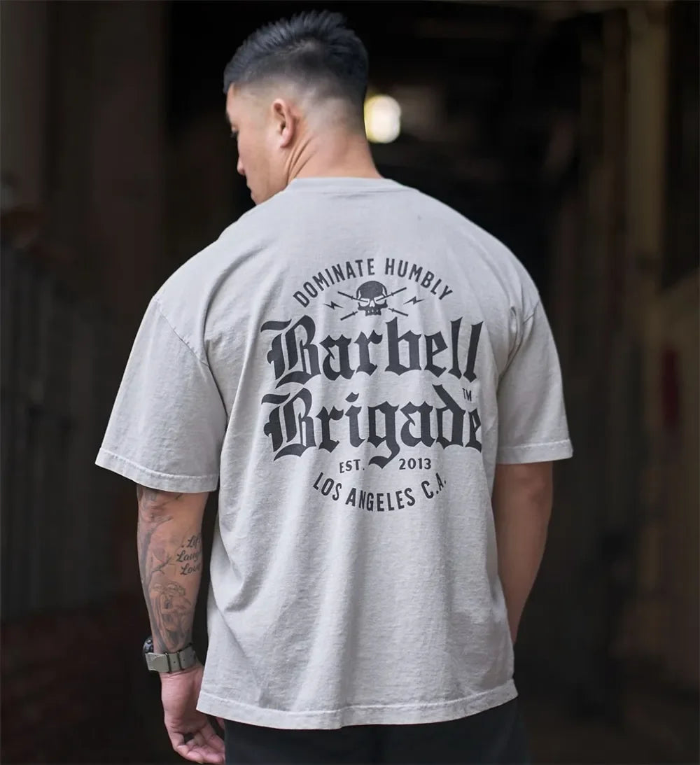 Clearance Sale BARBELL Men Running Sport Cotton T-shirt Gym Fitness Skull Print Shirt Summer Jogging Training Tee Tops