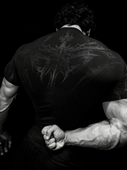 Gothic Battle Axe Short Sleeved Men's Quick Drying Stretch Fitness Suit For Summer Sports With Tight Compression Cuffs T-shirt