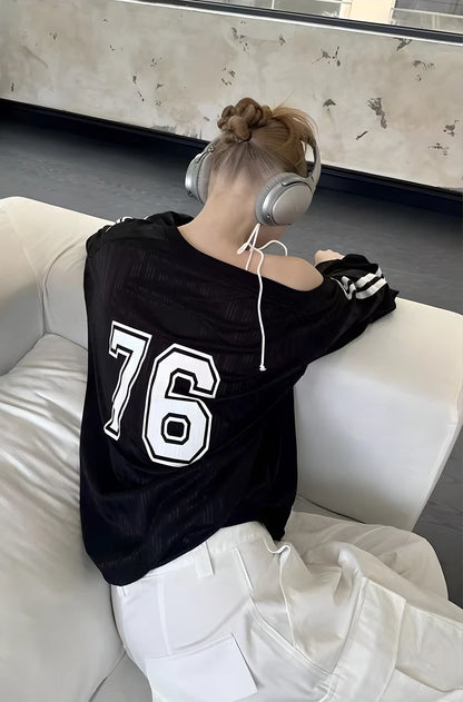 Spring and winter new American oblique shoulder long sleeve printed letter hoodie loose casual spice girls shirt T-shirt women