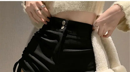 XS-5XL Shorts Women Black Wide-leg High Waist Shirring Lace-up All-match Streetwear Korean Fashion Summer Female Casual Y2k Chic