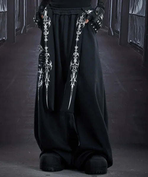 Retro American Black Loose Sweatpants Y2k Men Women Streetwear Dark Gothic Wide Leg Pants Fashion Embroidered Belt Jogging Pants