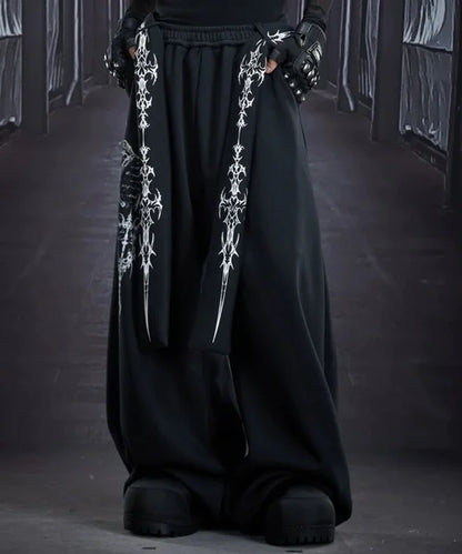 Retro American Black Loose Sweatpants Y2k Men Women Streetwear Dark Gothic Wide Leg Pants Fashion Embroidered Belt Jogging Pants