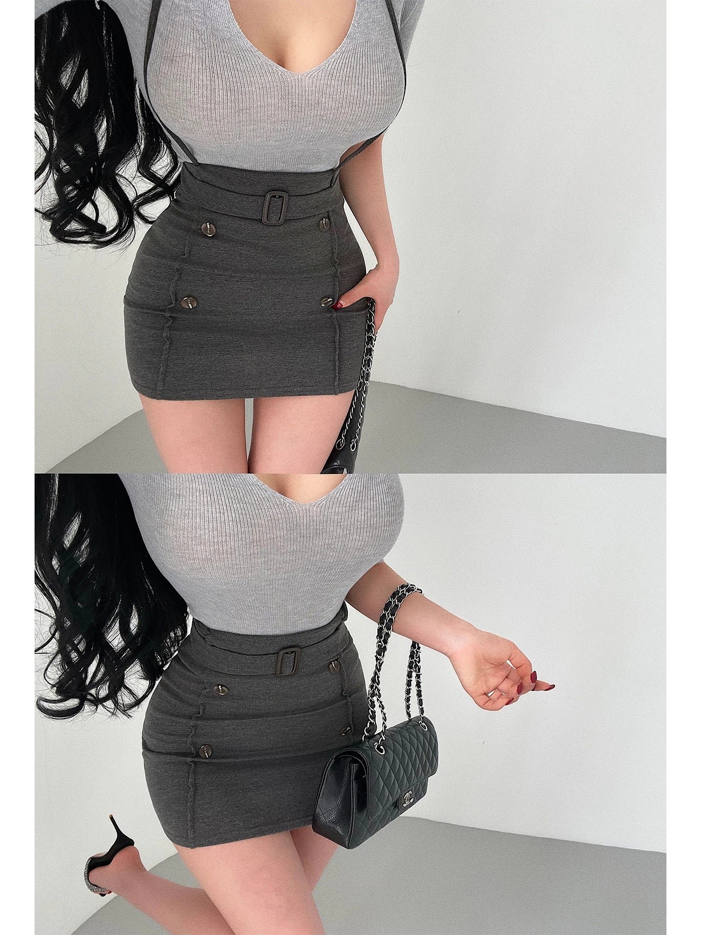 Women's High-Waist Belted Mini Skirt