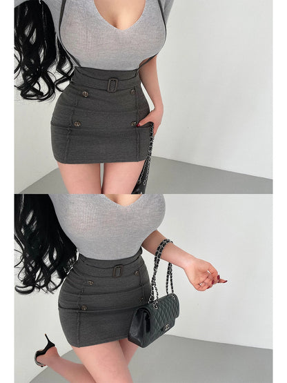 Women's High-Waist Belted Mini Skirt