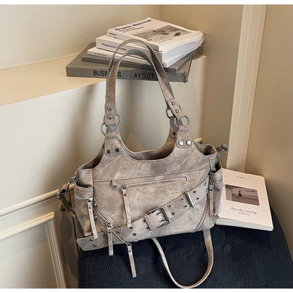 Fashionable Large Capacity Rivet Street Style Women's Tote Bag Shoulder Crossbody Bag Durable Polyester  Commuter Bag