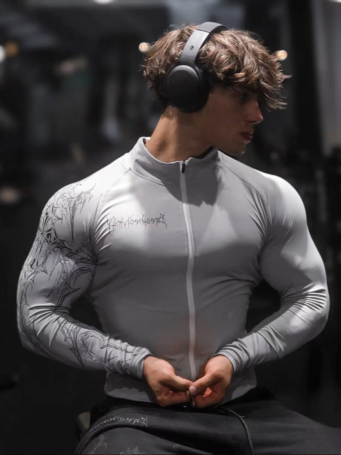 Dark Quick Drying Autumn And Winter Training Long Sleeved Men's Zipper Fitness Clothes, Sports Tight Fitting Clothes