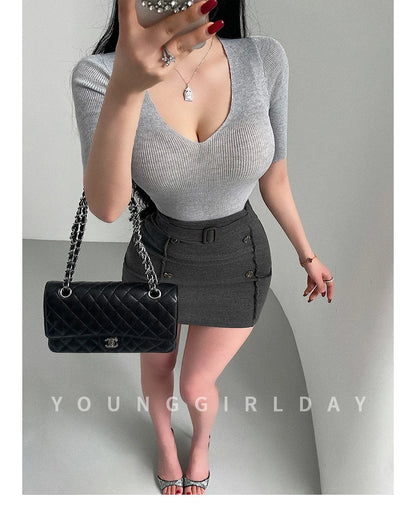 Women's High-Waist Belted Mini Skirt