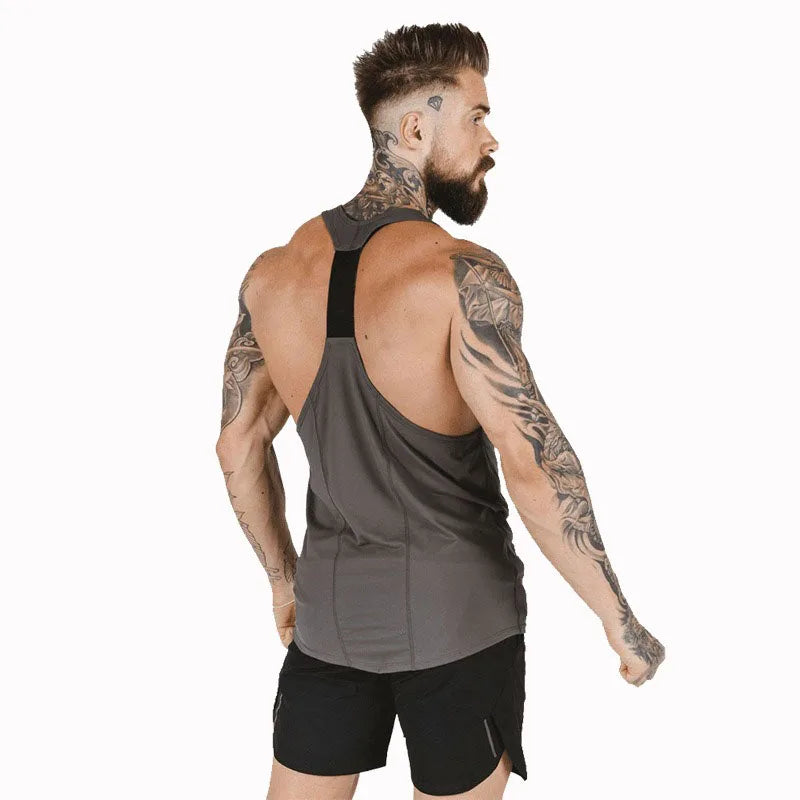 Men’s Gym Stringer Tank Top – Muscle Fit Sleeveless Workout Shirt, Deep Scoop Neck Racerback for Bodybuilding & Training