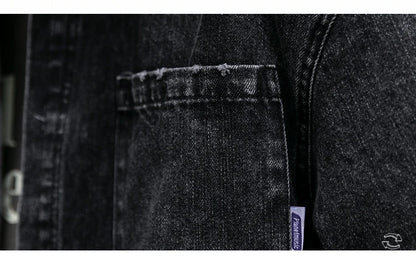 American Streetwear Wash Denim Shirts For Men Harajuku Casual Men'S Clothing Vintage Blue Lapel Cargo Coat Korean Long Sleeve
