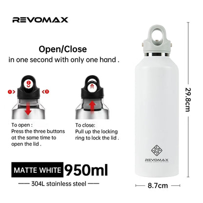 RevoMax-Double Wall Insulated Water Bottle, Outdoor Travel Sports Bottles, Stainless Steel Thermos for Tea, Thermal Cup, 600ml
