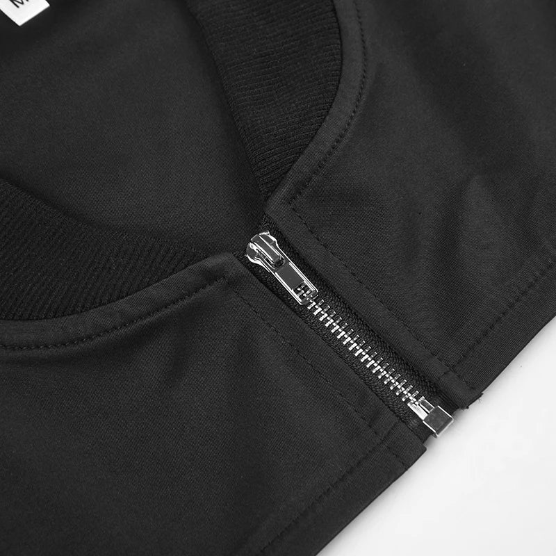 Showmirror Super-short Black Jacket Zipper Long Sleeve Harajuku Cropped Tshirt Gothic Techwear Fashion Korean Tee Punk Street