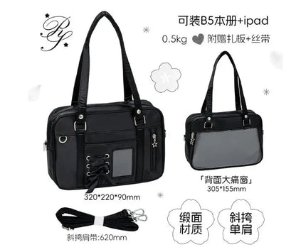 Japanese New Girls Silver Shoulder Bag Large Capacity Ribbon Itabag Student Women's Satin Messenger Bag Leather Backpacks