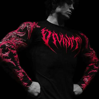 Men's Long Sleeve Fitness T-Shirt Tight Sports Wear Quick Dry High Elasticity Spring Autumn Seasonal Style round Neck Letter ...