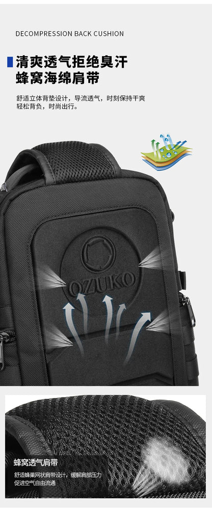Ozuko Belly Bags Men's Chest Bag Outdoor Tactical One Shoulder Crossbody Bag High Capacity Waterproof Sports Bag For Man