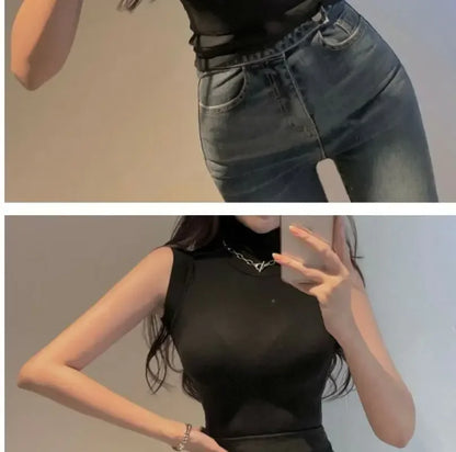 Women's Y2K Vintage Sleeveless Turtleneck Top