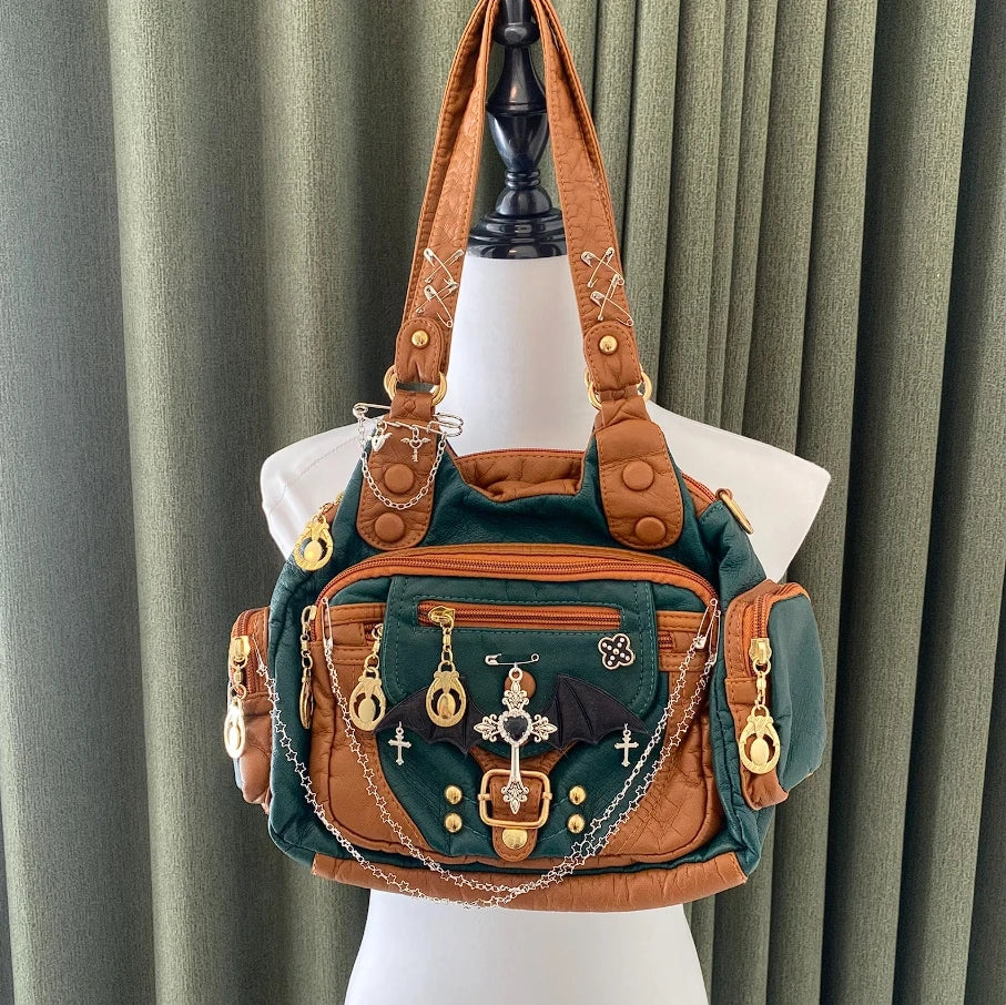 Y2K PU leather Tote bags original Shoulder bags Unique cute crossbody bag Retro Large Capacity Handbag gothic purse for women