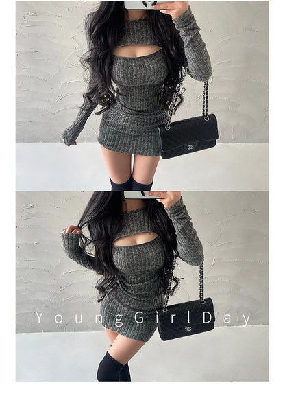 Women's Hollow-Zip Knit Mini Dress