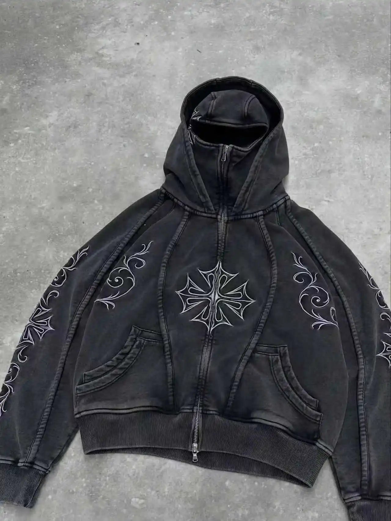 Men's Y2K Gothic Cross-Zip Mask Hoodie - APEX RITUAL men's hoodies & sweatshirts
