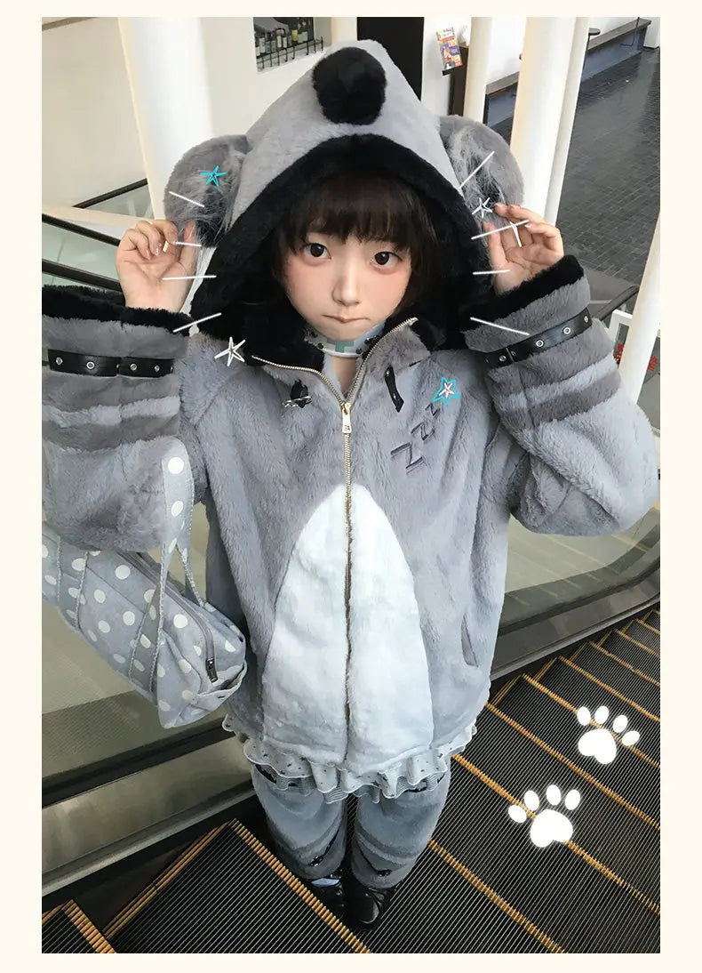 Women's Plush Hooded Embroidered Coat Set