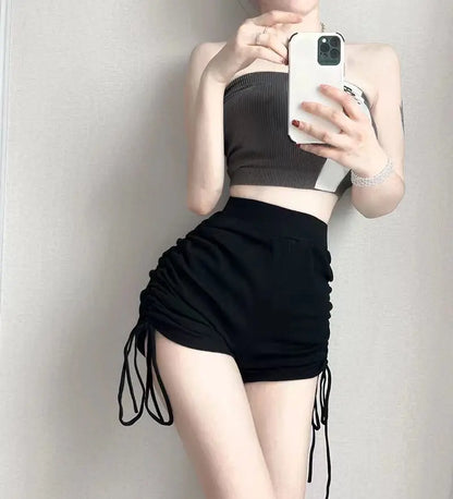 Summer Yoga Shorts Women Fitness Shorts Running Cycling Shorts Breathable Sports Edge Drawstring High Waist Workout Gym Shorts