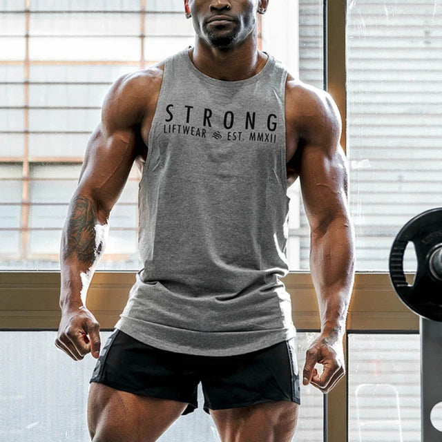 Workout Gym Mens Tank Top Vest Sleeveless Men's Crew Neck STRONG Print Sleeveless Sweat Resistant Comfortable Casual Tank Vest