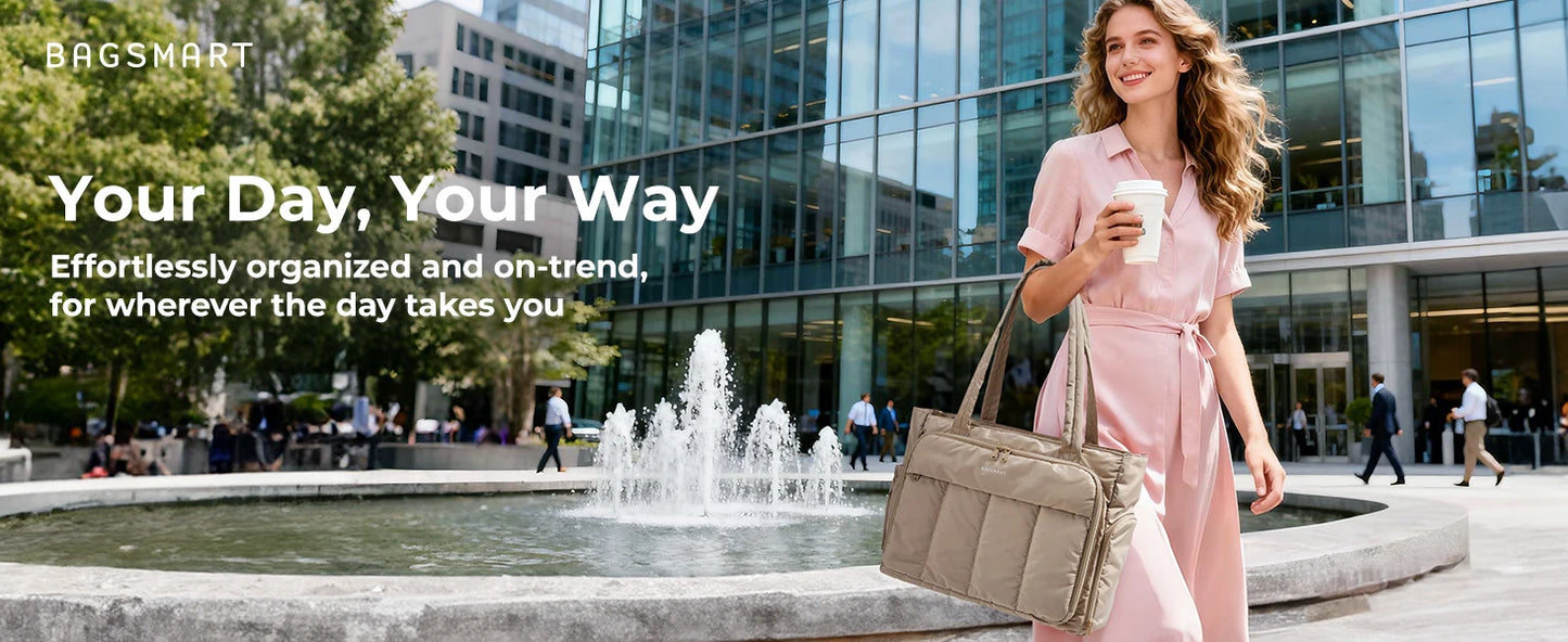 BAGSMART Tote Bag for Women Teacher Tote with Insulated Compartment Puffer Laptop Work Tote Handbags for Work Travel Gym