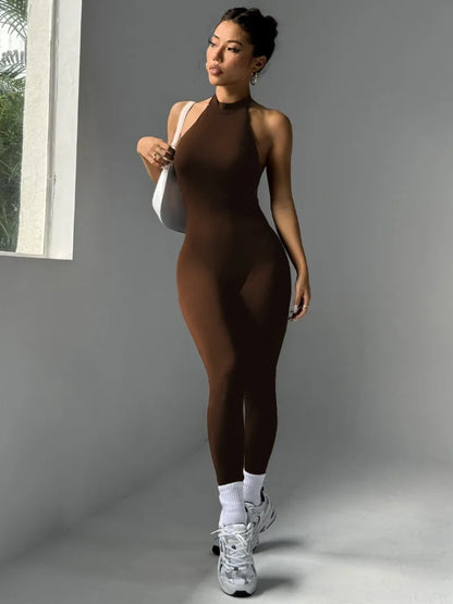 Women's Workout Slim Fit Backless Jumpsuit