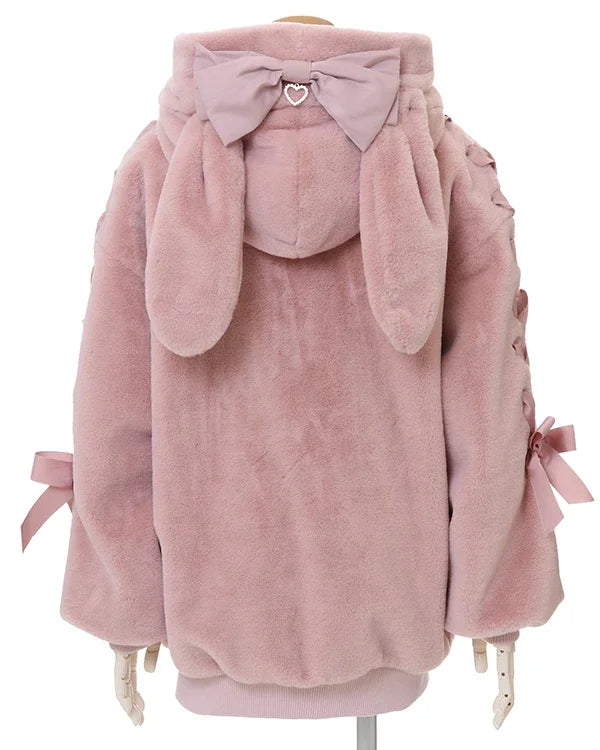 High Quality Japanese Winter New Sweet Cute Mine Cute Rabbit Ear Plush Cotton Coat Jacket Girl Lolita Fur Coats Women Parkas