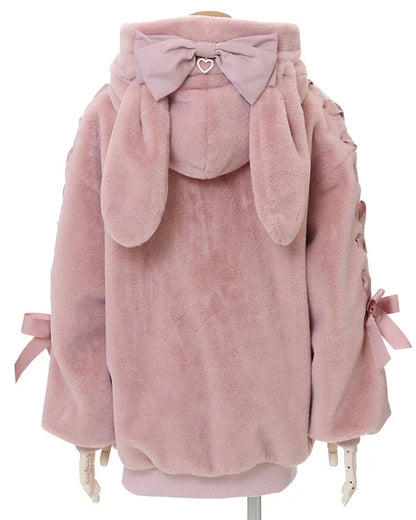 High Quality Japanese Winter New Sweet Cute Mine Cute Rabbit Ear Plush Cotton Coat Jacket Girl Lolita Fur Coats Women Parkas