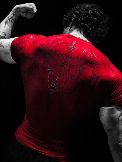 Gothic Battle Axe Short Sleeved Men's Quick Drying Stretch Fitness Suit For Summer Sports With Tight Compression Cuffs T-shirt