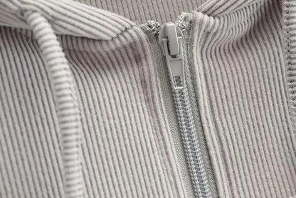 Apex Ritual – Thin Hooded Cardigan Women – Korean Vintage Slim Summer Striped Zipper Crop Top