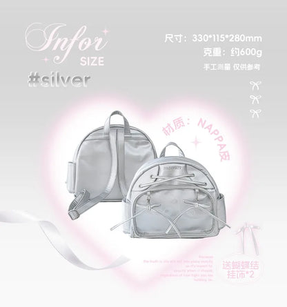 Japanese New Girls Silver Shoulder Bag Large Capacity Ribbon Itabag Student Women's Satin Messenger Bag Leather Backpacks