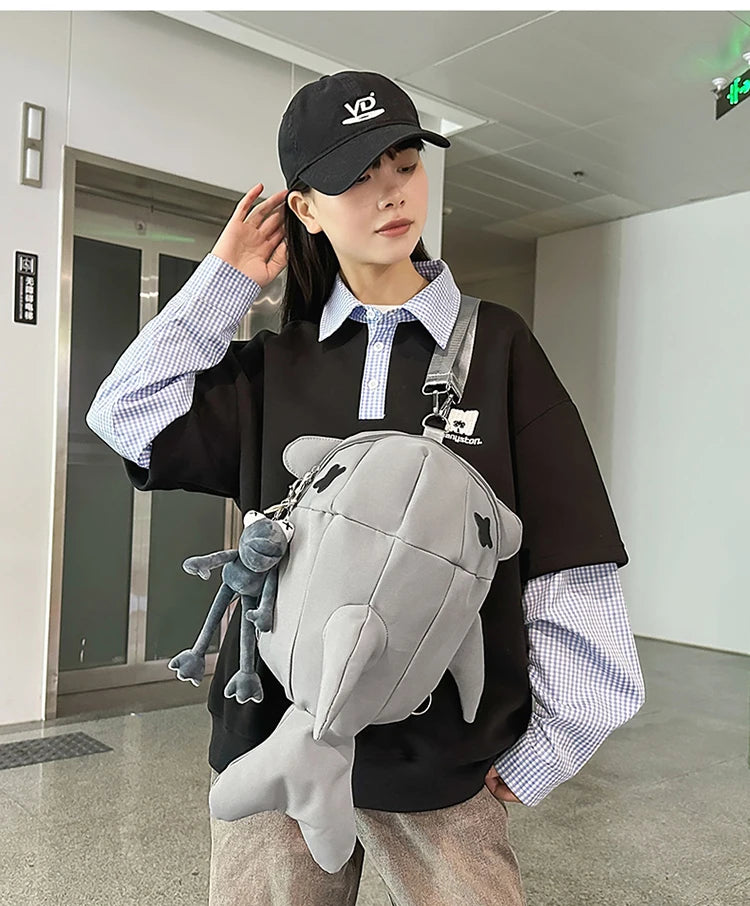 Whale Design Dual Shoulder Backpack Unisex Street Style Cycling Bag Fashionable Student Backpack for Men And Women