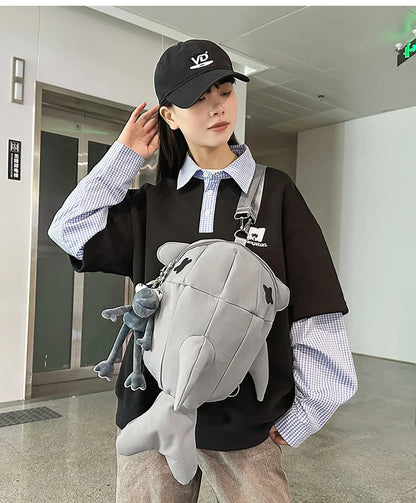 Whale Design Dual Shoulder Backpack Unisex Street Style Cycling Bag Fashionable Student Backpack for Men And Women